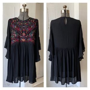 Umgee Embroidered Yoke Keyhole BoHo Dress Plus Sizes